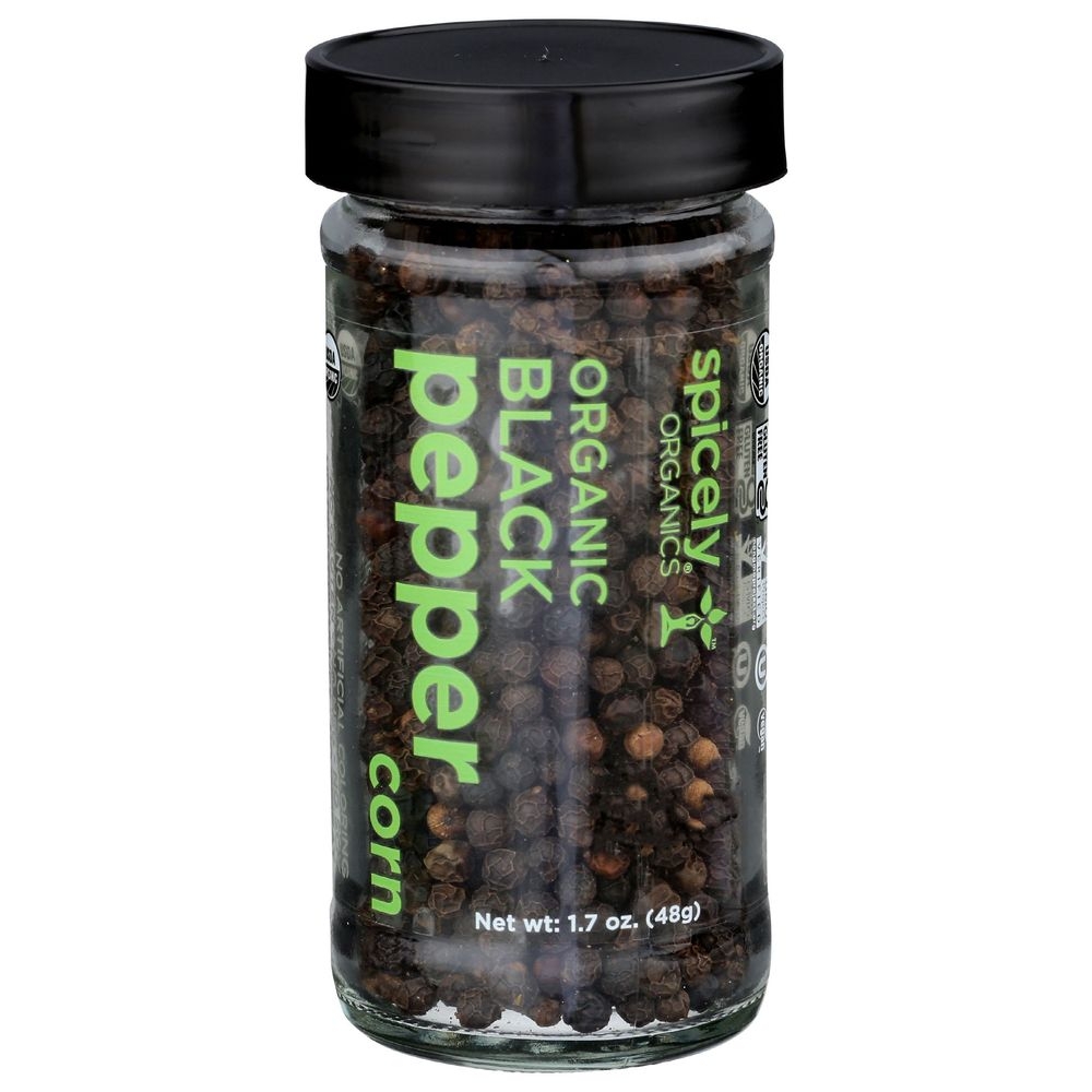 Spicely Organics Black Peppercorn, 1.7 Ounce Glass Jar -- 3 per case