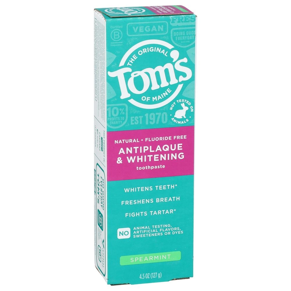 Toms Of Maine Spearmint Fluoride-Free Antiplaque and Whitening Toothpaste, 4.5 Ounce