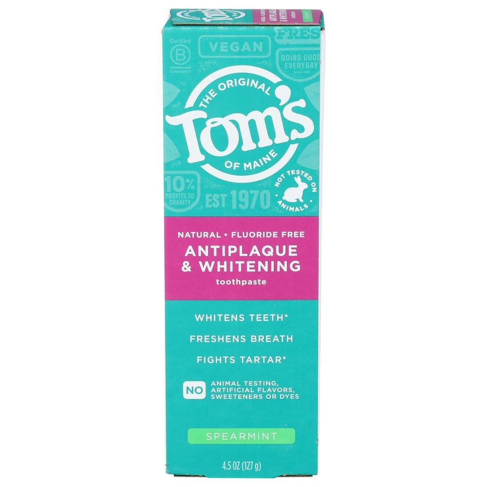 Toms Of Maine Spearmint Fluoride-Free Antiplaque and Whitening Toothpaste, 4.5 Ounce