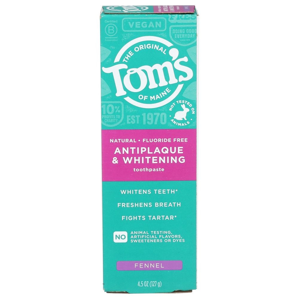 Toms Of Maine Fennel Fluoride-Free Antiplaque and Whitening Toothpaste, 4.5 Ounce