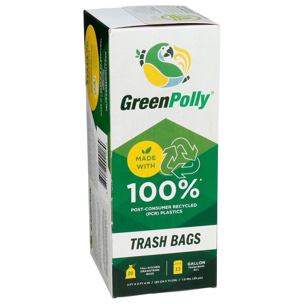 Greenpolly 13 Gallon Blue Tall Kitchen Drawstring Bag, 20 count -- 12 per case