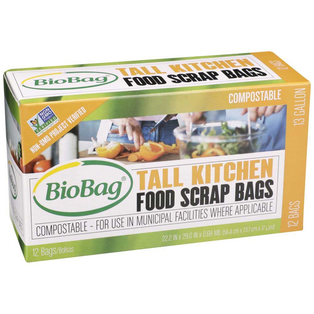 Biobag Tall Kitchen Food Waste Bag, 13 Gallon - 12 per pack -- 12 packs per case.