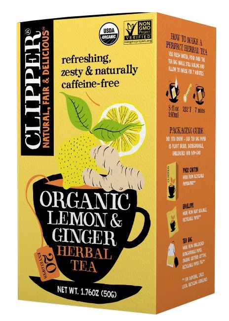 Clipper Organic Lemon and Ginger Herbal Tea, 1.76 Ounce -- 6 per case