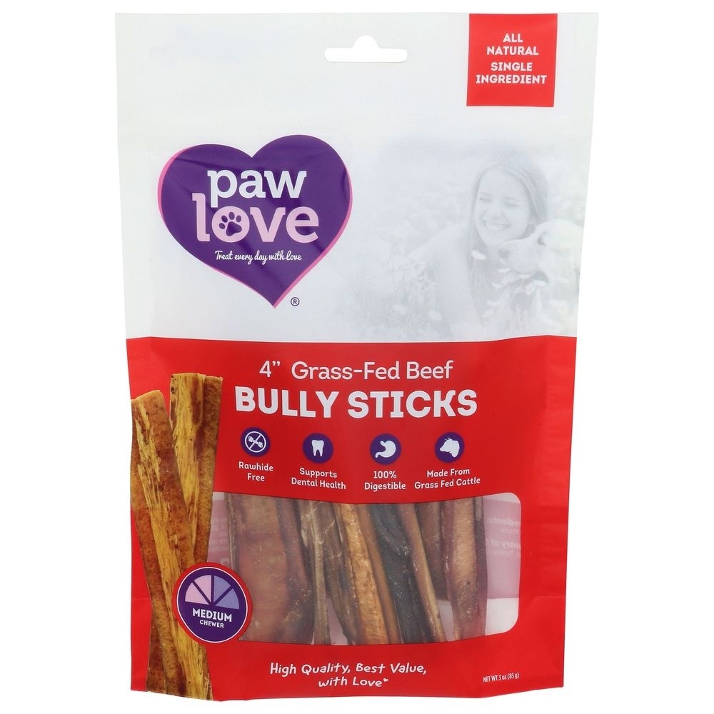 Paw Love Bully Stick 4 inch Dog Treat, 3 Ounce -- 6 per case