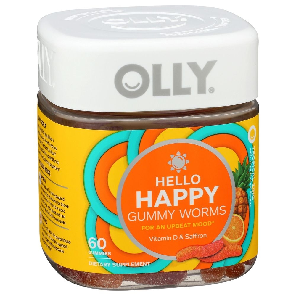 Olly Tropical Zing Hello Happy Gummy Worms, 60 Count