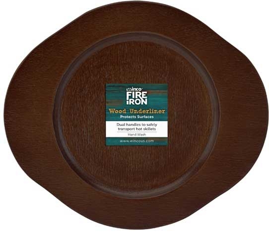 Winco FireIron Round Wood Underliner for CAST-6 Cast Iron Skillet -- 48 per case