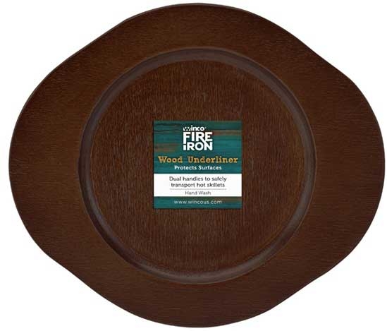 Winco FireIron Round Wood Underliner for CAST-8 Cast Iron Skillet -- 48 per case