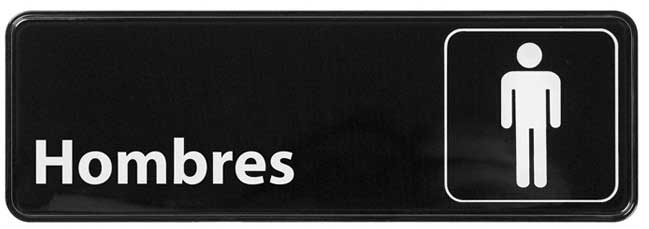 Winco Black Men Spanish Information Sign, 3 x 9 inch -- 144 per case