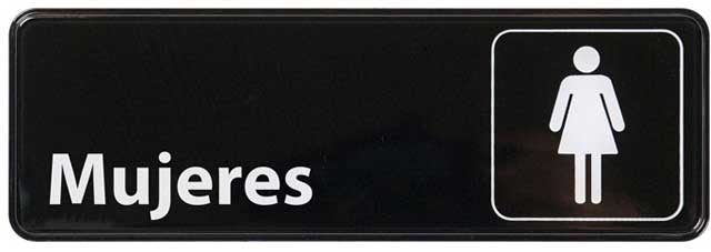 Winco Black Women Spanish Information Sign, 3 x 9 inch -- 144 per case