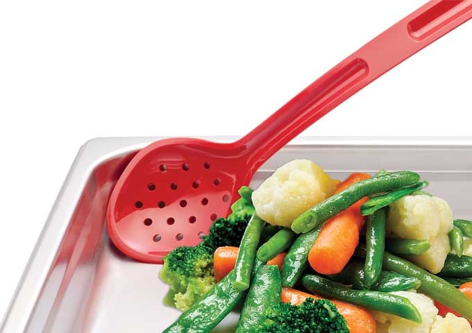 Winco Curv Red Polycarbonate Dual Spout Serving Spoon, 15 inch -- 144 per case