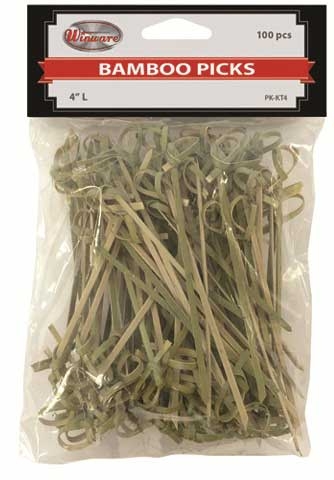 Winco Knotted Top Decorative Bamboo Food Pick, 4 inch Length - 100 pieces per pack -- 120 packs per case