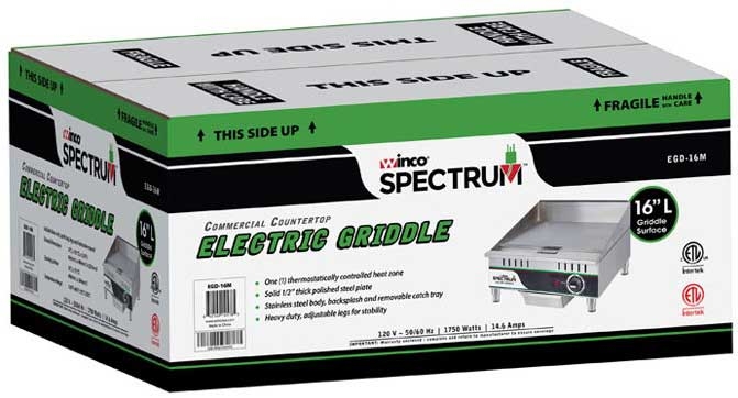 Winco Spectrum One Heat Zone 120 Volt Electric Griddle, 16 x 19 1/8 x 12 7/8 inch -- 1 set