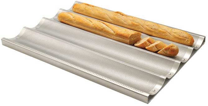 Winco 16 Gauge Aluminum 4 Slots Perforated Baguette Pan with Silicon Glaze, 18 x 26 x 1 inch -- 6 per case