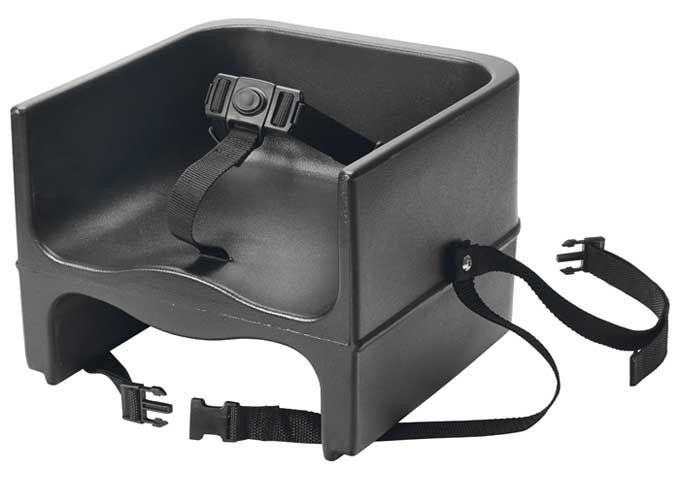 Winco Black Plastic Single Sided Booster Seat with 3 Way Strap, 12 x 11 7/8 x 9 1/4 inch