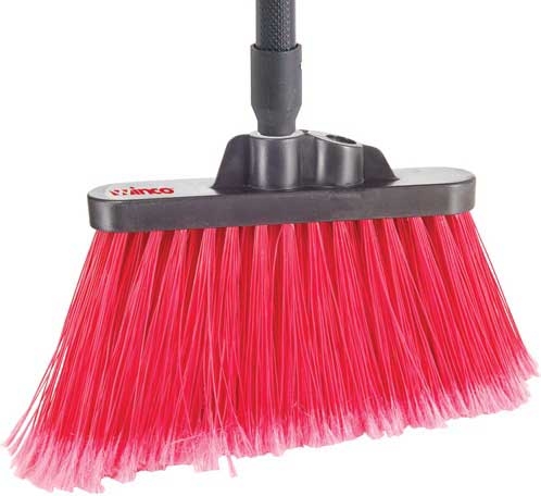 Winco Medium Duty Flagged Red Bristles Angle Broom with 48 inch Length Fiberglass Handle -- 12 set per case