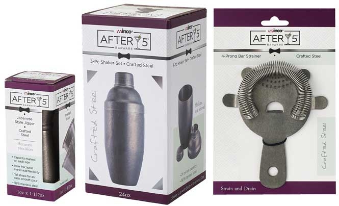 Winco After5 18/8 Stainless Steel Crafted Steel Finish 3 Piece Bar Shaker Set, 24 Ounce -- 48 Per Case