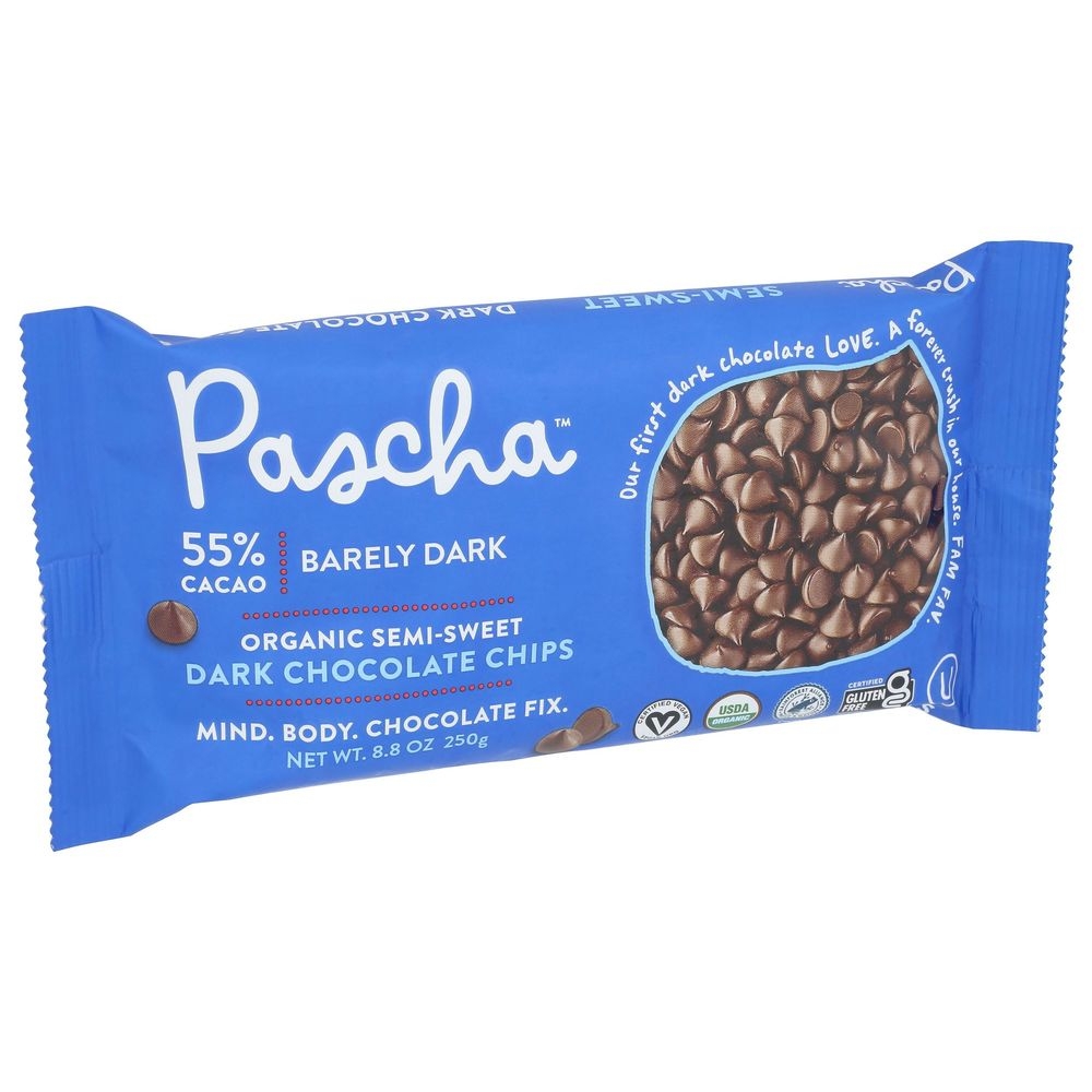Pascha Organic 55 Percent Cacao Semi Sweet Dark Chocolate Chips, 8.8 Ounce -- 6 per case