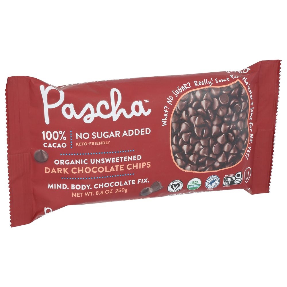 Pascha Organic Unsweetened Dark Chocolate Chips, 8.8 Ounce -- 6 per case