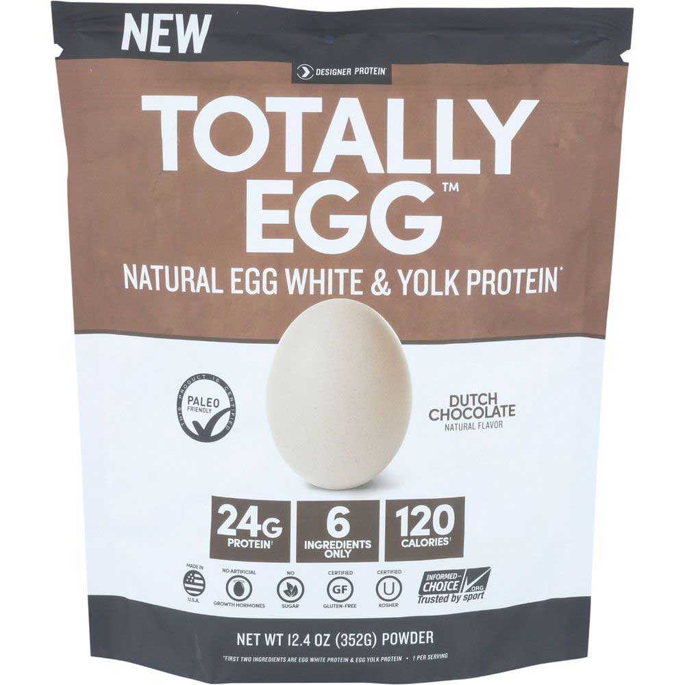 Designer Protein Totally Egg Dutch Chocolate Egg White and Yolk Protein Powder, 12.4 Ounce