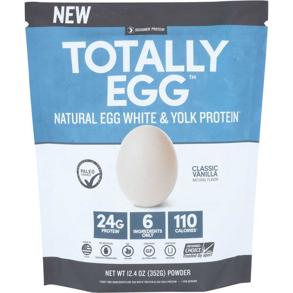 Designer Protein Totally Egg Classic Vanilla Egg White and Yolk Protein Powder, 12.4 Ounce