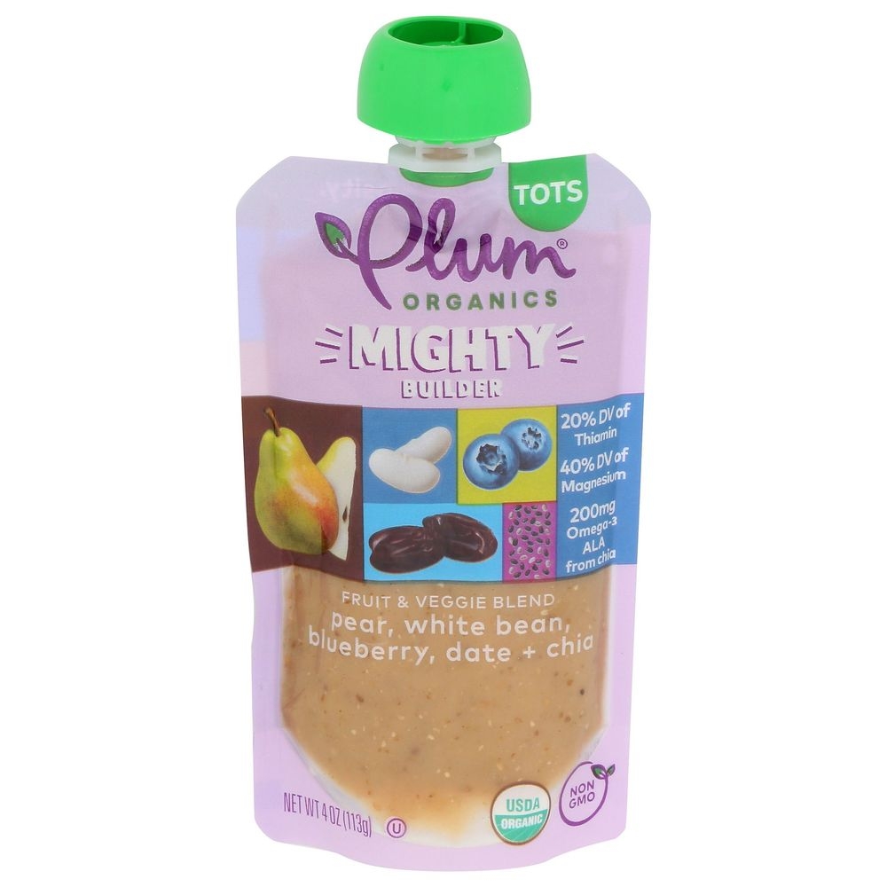 Plum Organics Tots Mighty Builder Fruit and Veggie Blend for Tots, 4 Ounce -- 12 per case