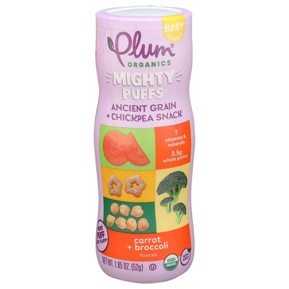 Plum Organics Mighty Puffs Carrot Broccoli Ancient Grain Plus Chickpea Snack, 1.85 Ounce -- 6 per case