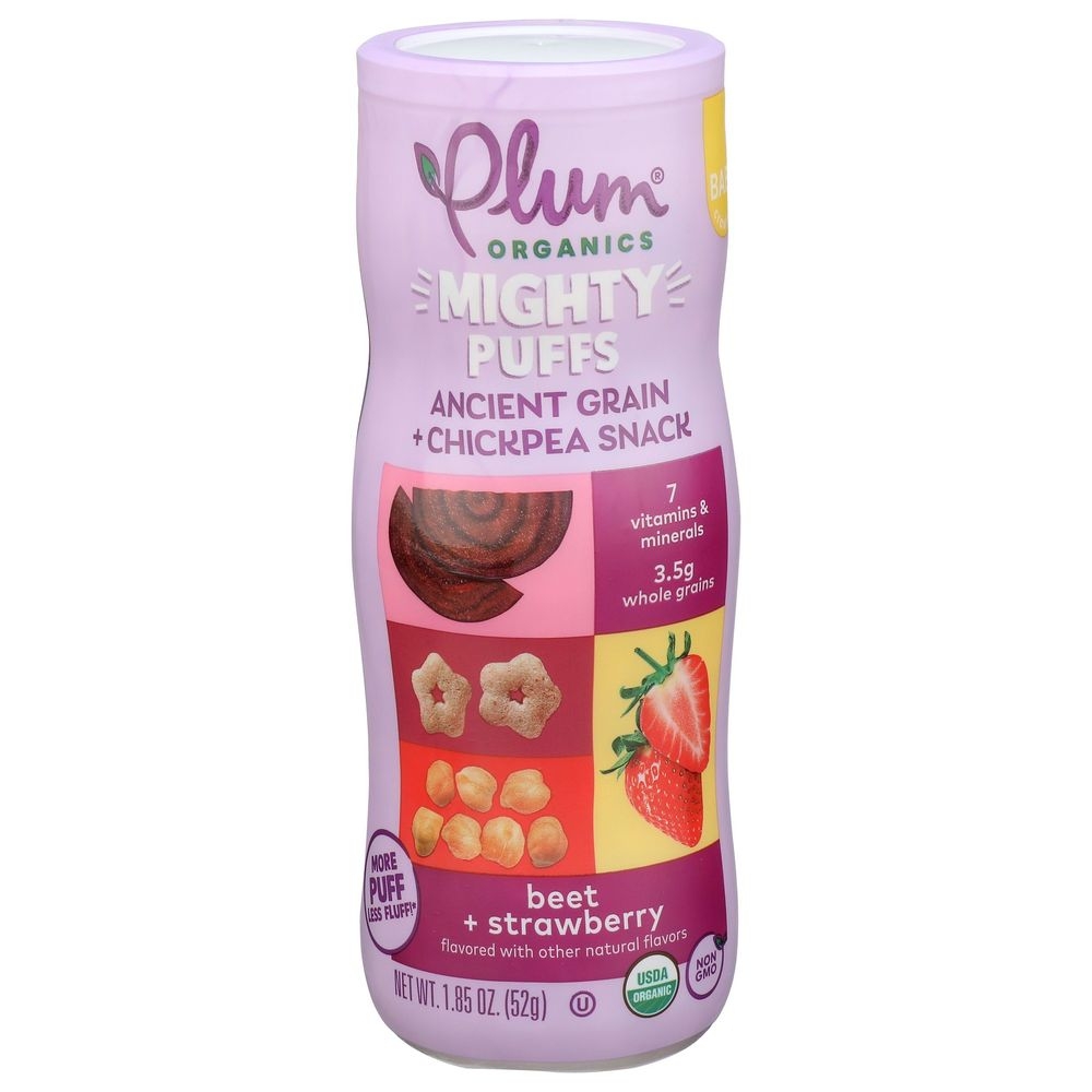 Plum Organics Mighty Puffs Beet Strawberry Ancient Grain Plus Chickpea Snack, 1.85 Ounce -- 6 per case