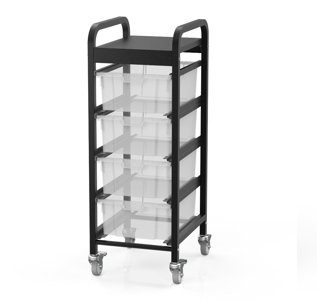 Luxor Black 4-Bin Lug Cart, 14.75 x 17.5 x 41.5 inch