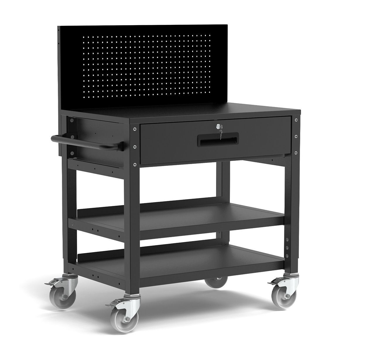 Luxor Black Heavy-Duty Mobile Workstation, 40 x 25 x 51.25 to 64.75 inch