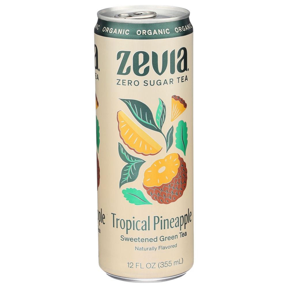 Zevia Zero Sugar Organic Tropical Pineapple Sweetened Green Tea, 12 Fluid Ounce -- 12 per case