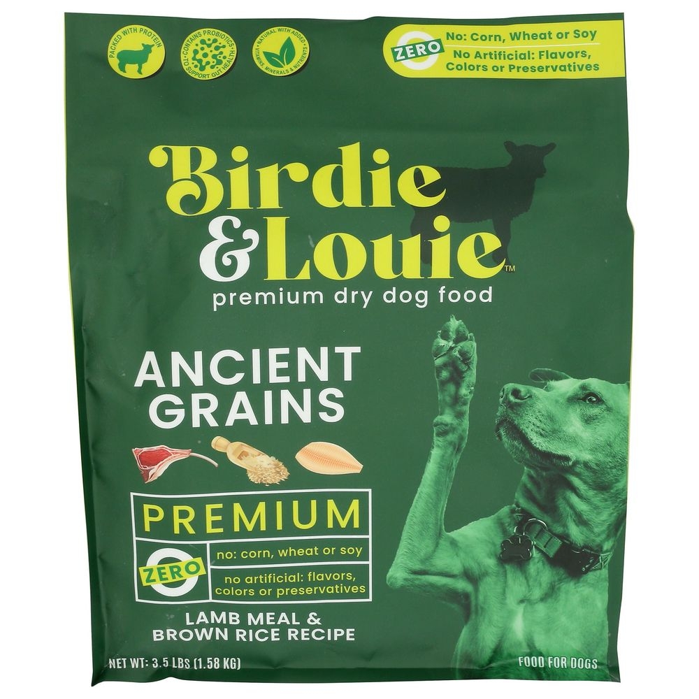 Birdie and Louie Ancient Grains Premium Lamb Meal and Brown Rice Dry Dog Food, 3.5 Pound -- 4 per case