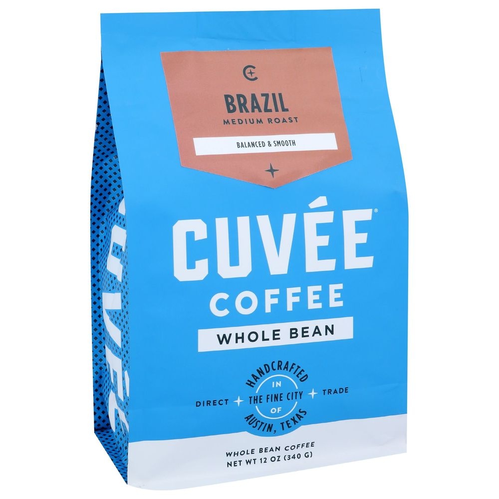 Cuvee Coffee Brazil Whole Bean Medium Roast Coffee, 12 Ounce -- 6 per case
