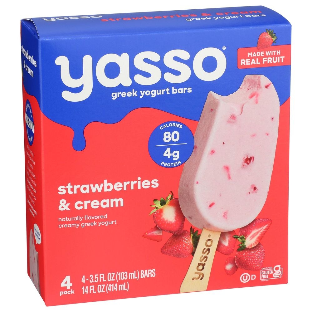 Yasso Strawberries and Cream Greek Yogurt Bar, 3.5 Fluid Ounce -- 32 per case