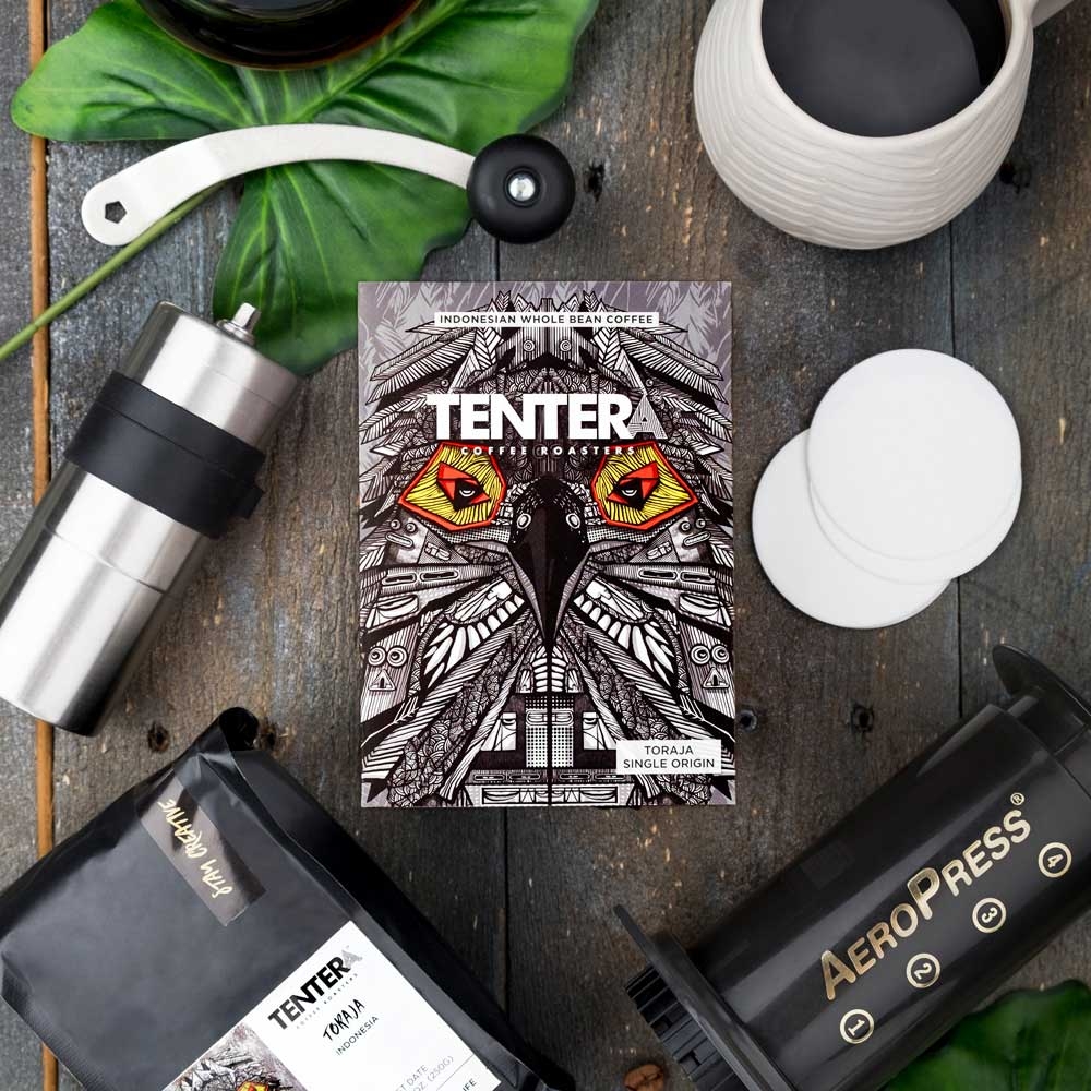 Tentera Whole Bean Celebes Torajas Medium Dark Nutty Chocolate Herbs Coffee, 6 bags per case