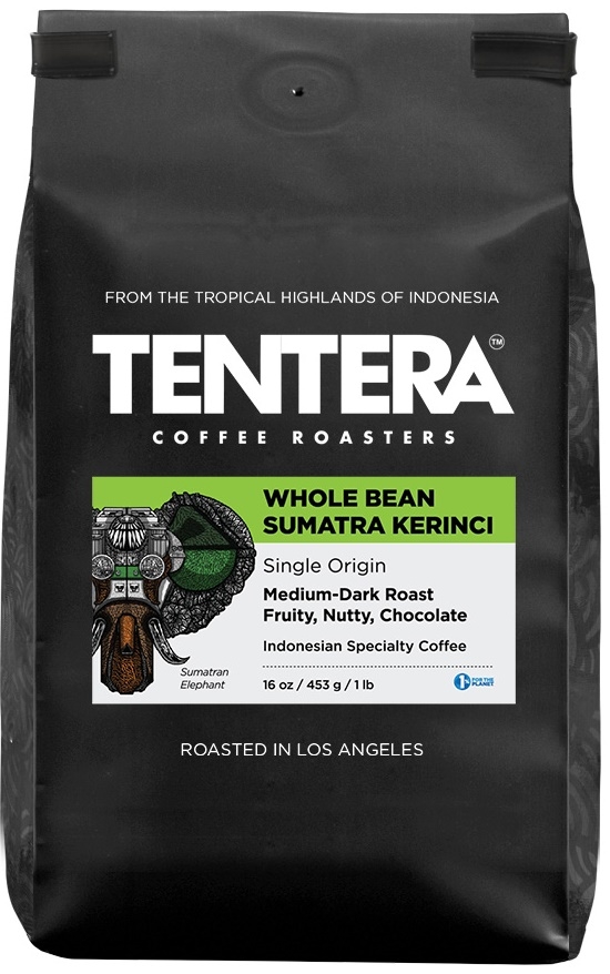 Tentera Whole Bean Sumatra Kerinci Medium Dark Fruity Chocolate Nutty Coffee, 6 bags per case