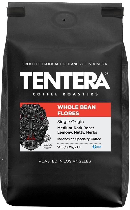 Tentera Whole Bean Flores Medium Dark Lemony Nutty Herbs Coffee, 6 bags per case
