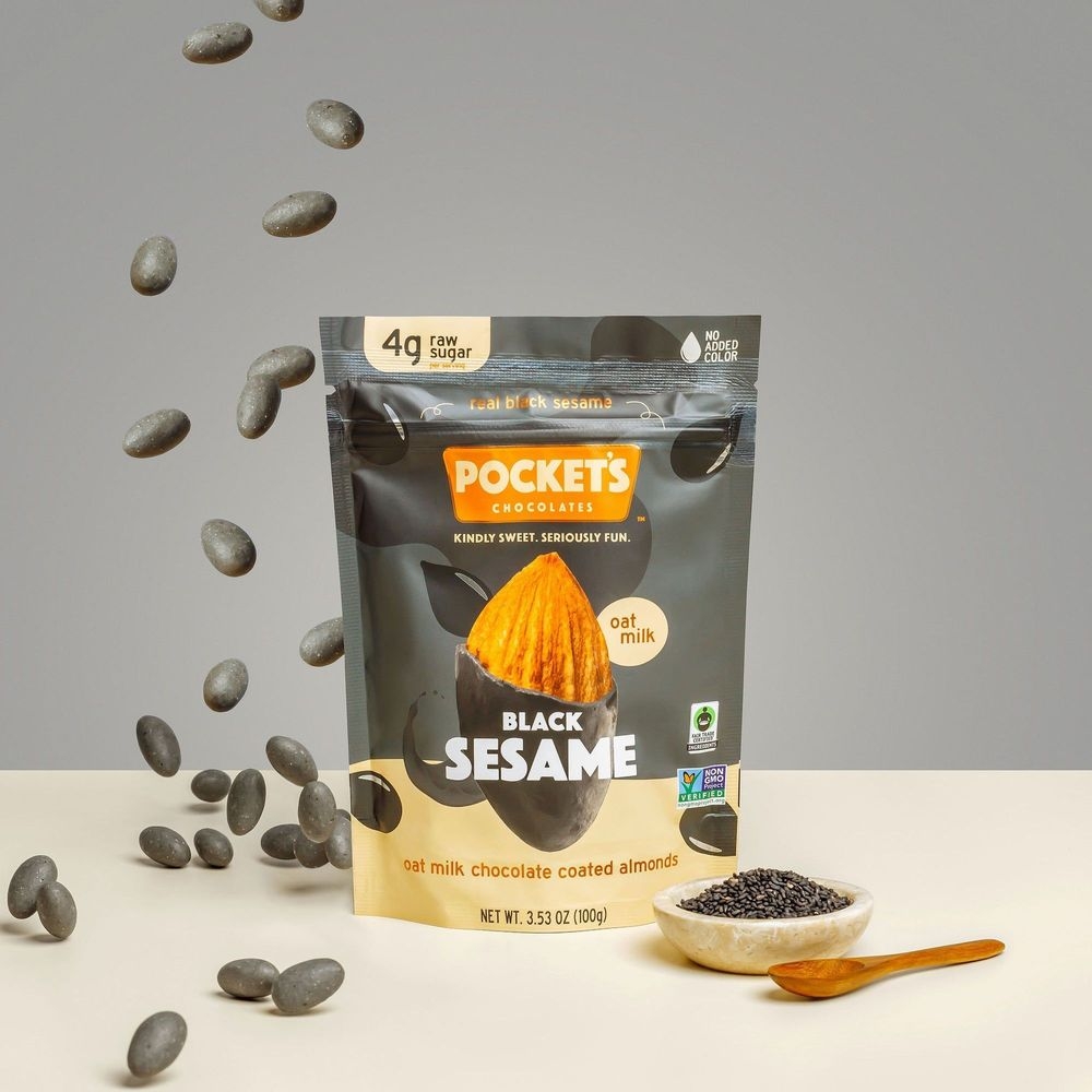 Pocket Latte Black Sesame Chocolate Coated Almond Nuts, 3.53 Ounce -- 6 per case