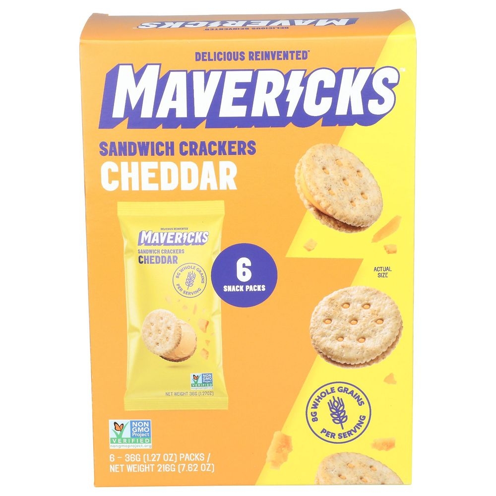 Mavericks Cheddar Sandwich Cracker, 1.27 Ounce -- 36 per case