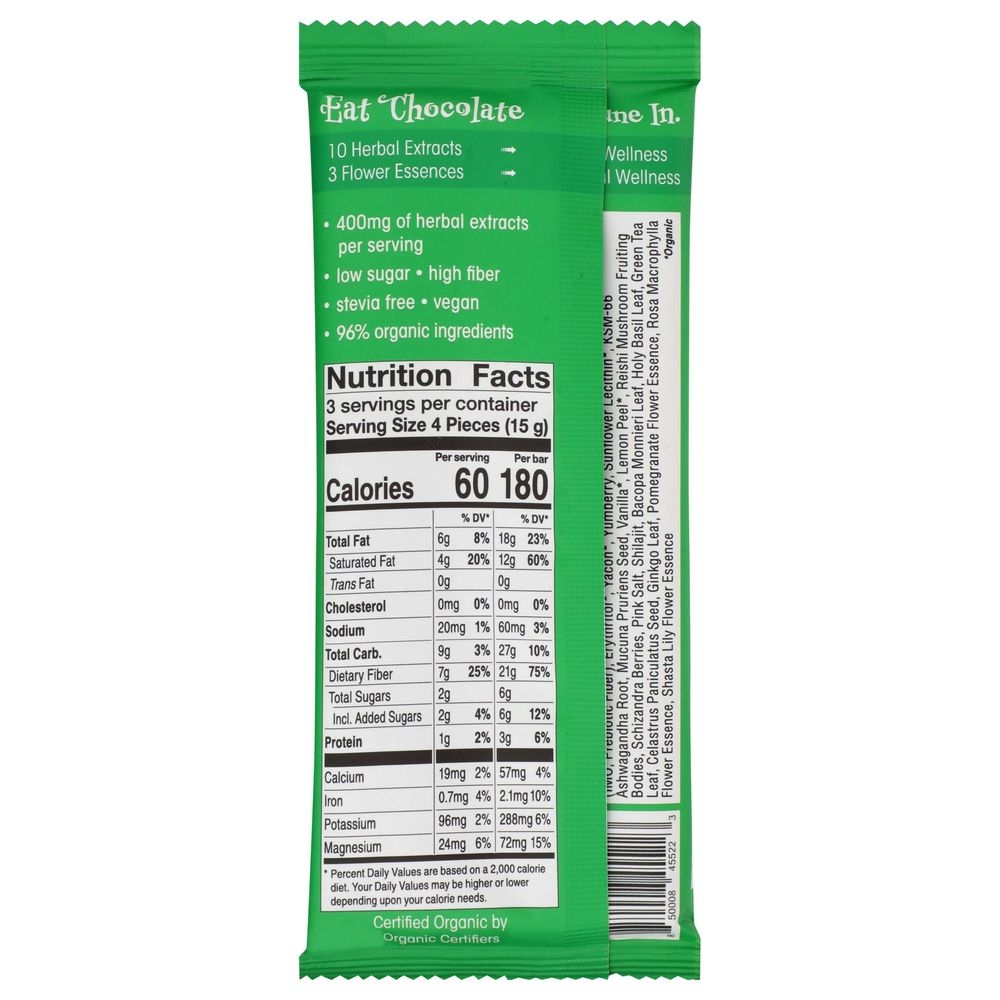 Siddha Organic Feelin Focus Chocolate Bar, 45 Gram -- 6 per case