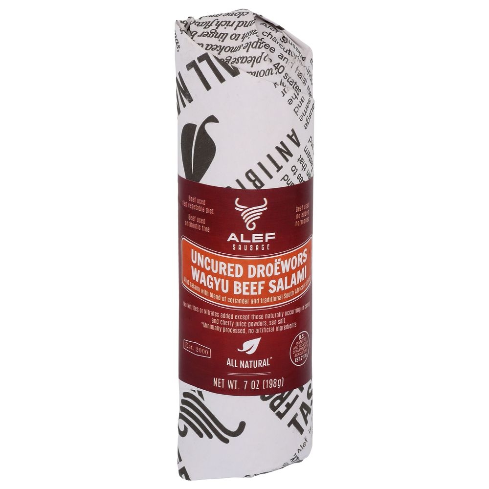 Alef Sausage All Natural Uncured Droewors Wagyu Beef Salami, 7 Ounce -- 10 per case