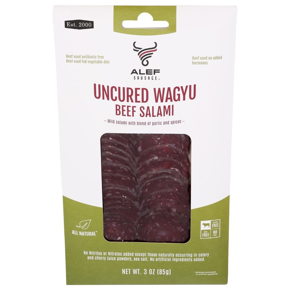 Alef Sausage All Natural Uncured Sliced Wagyu Beef Salami, 3 Ounce -- 10 per case