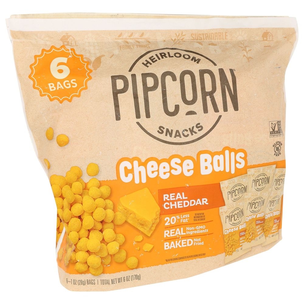 Pipcorn Cheddar Cheese Balls, 6 Ounce -- 6 per case