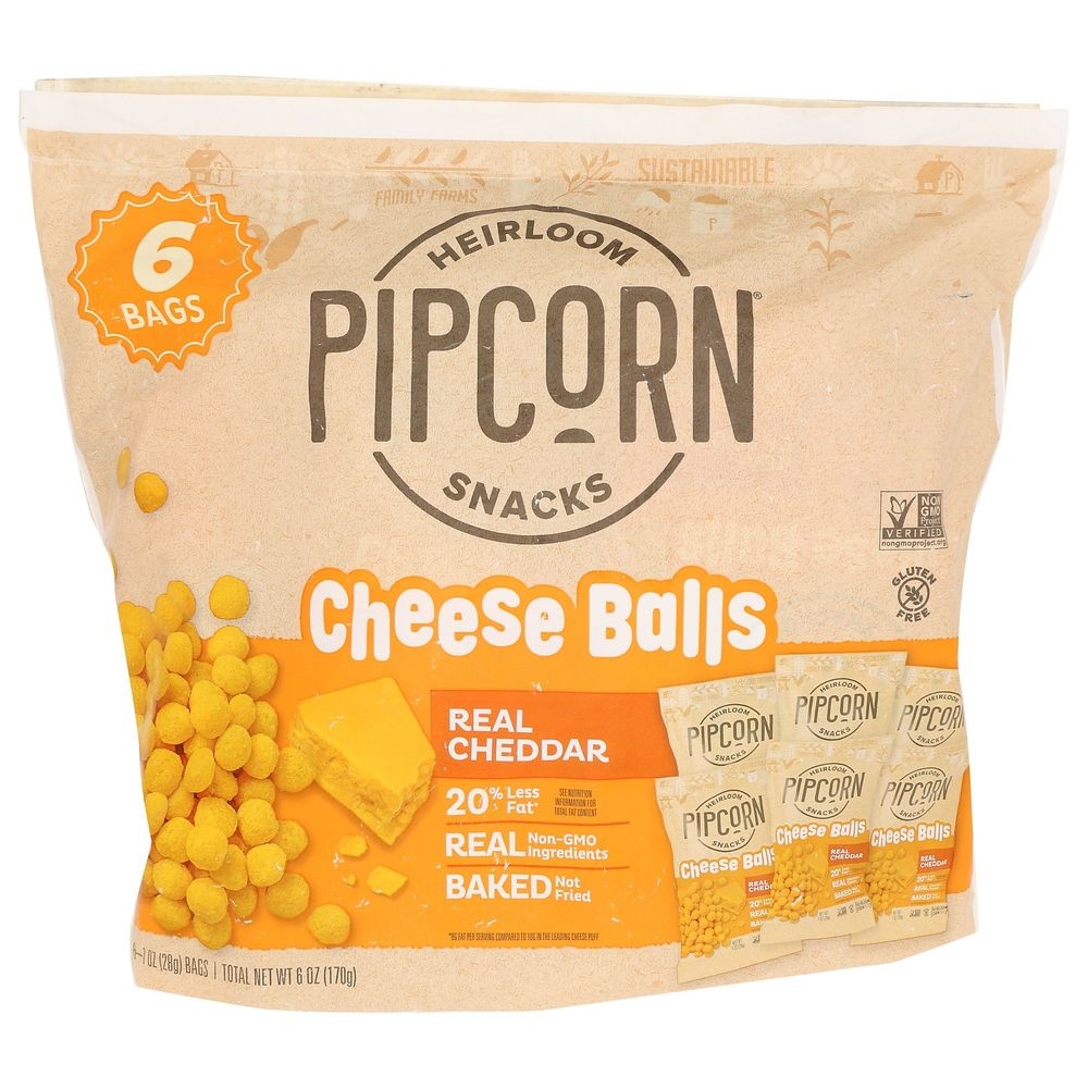 Pipcorn Cheddar Cheese Balls, 6 Ounce -- 6 per case