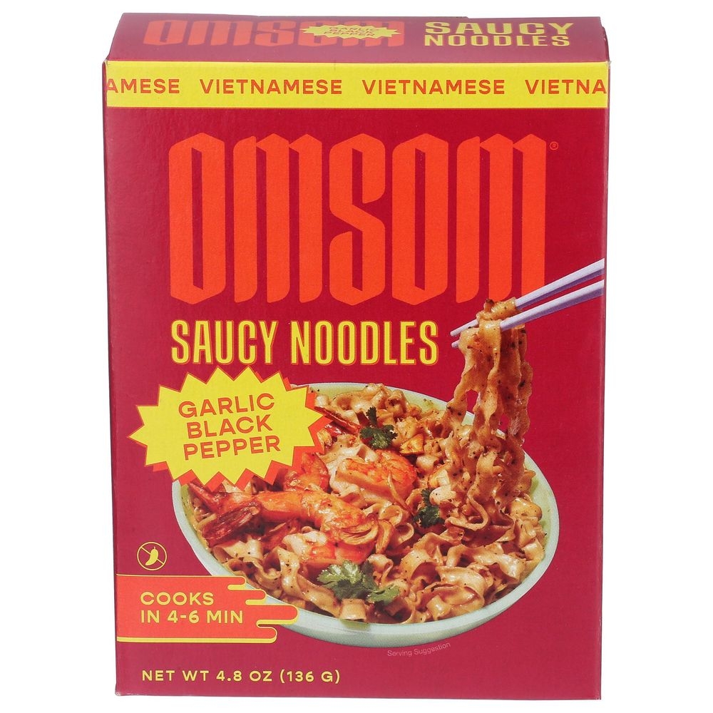 Omsom Garlic Black Pepper Saucy Noodles, 4.8 Ounce -- 6 per case