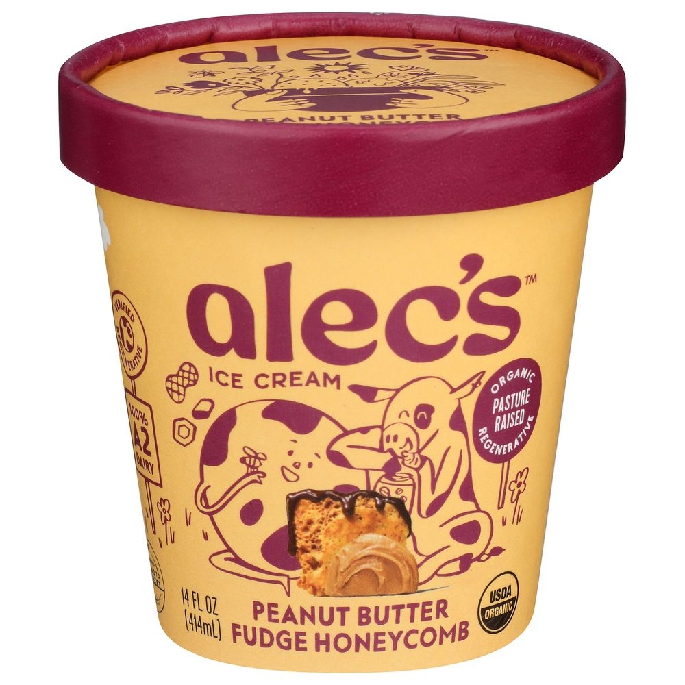 Alecs Organic Peanut Butter Fudge Honeycomb Ice Cream, 14 Ounce -- 8 per case