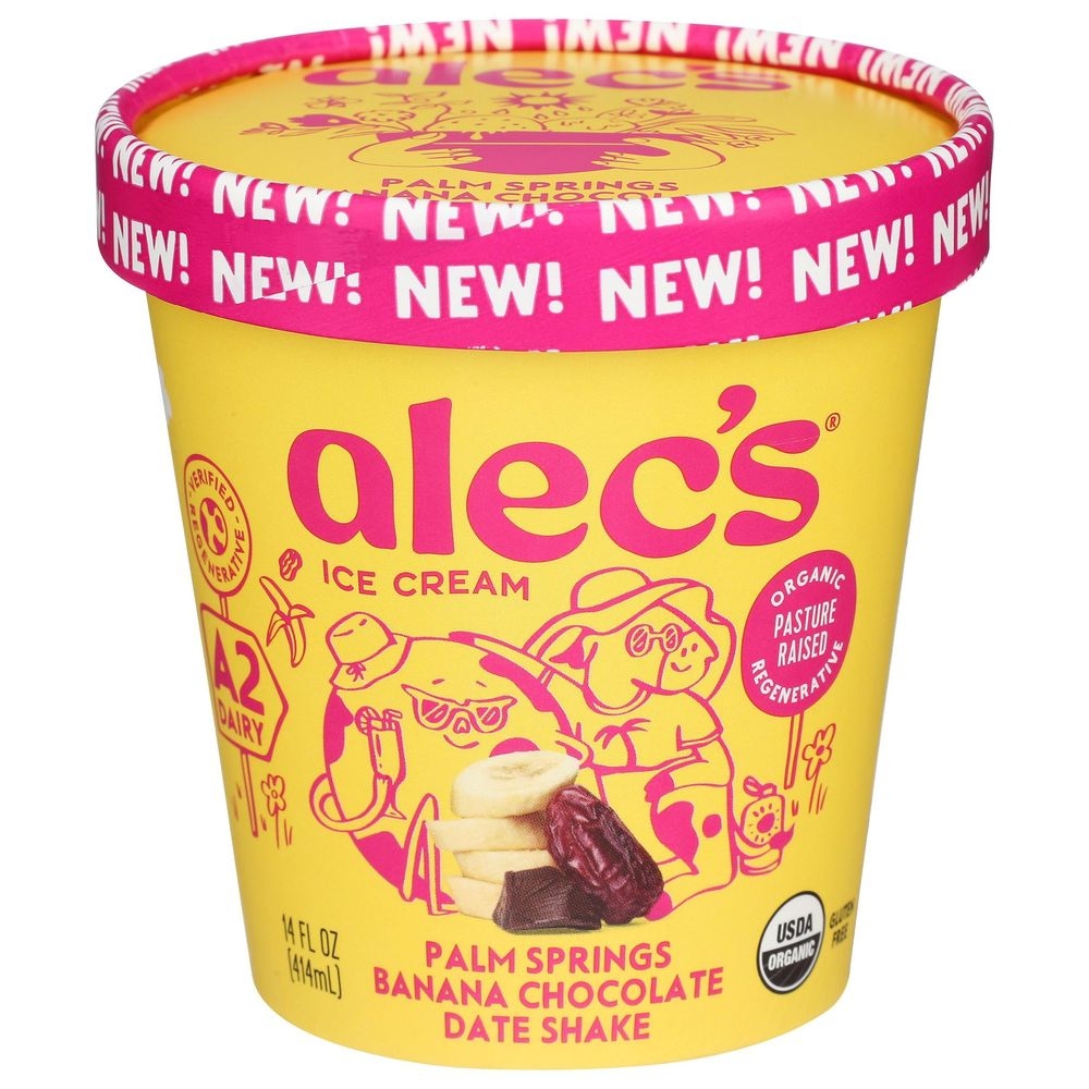 Alecs Organic Palm Springs Banana Chocolate Date Shake Ice Cream, 14 Fluid Ounce -- 8 per case