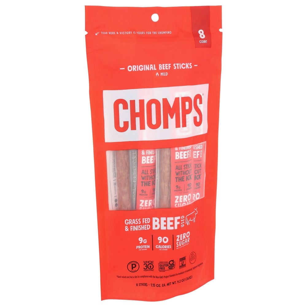 Chomps Original Mild Beef Jerky Sticks, 1.15 Ounce -- 64 per case