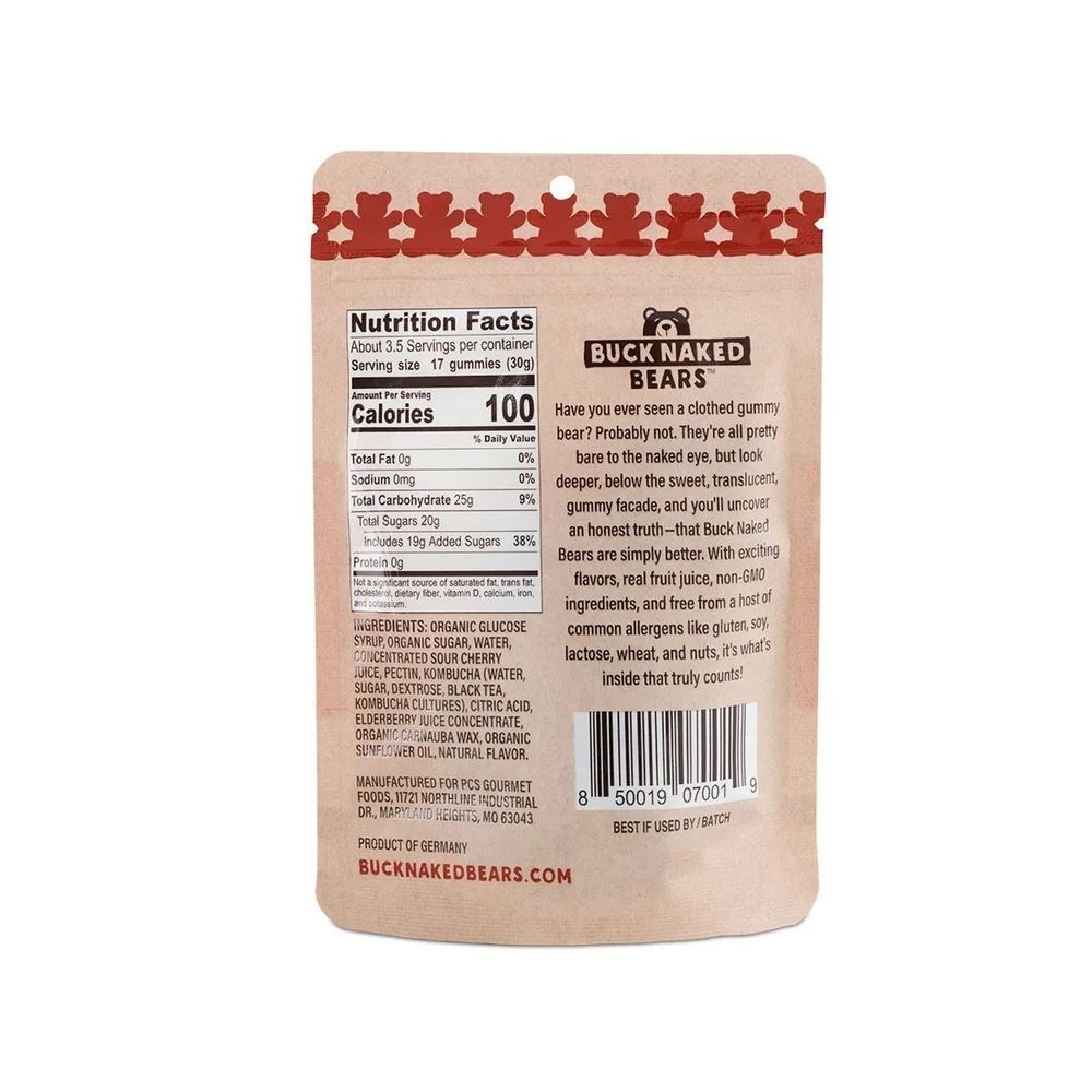 Buck Naked Bears Cherry Kombucha Gummy Bears, 3.5 Ounce -- 12 per case