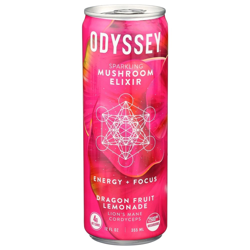 Odyssey Dragonfruit Lemonade Sparkling Energy Mushroom Elixir, 12 Fluid Ounce -- 12 per case