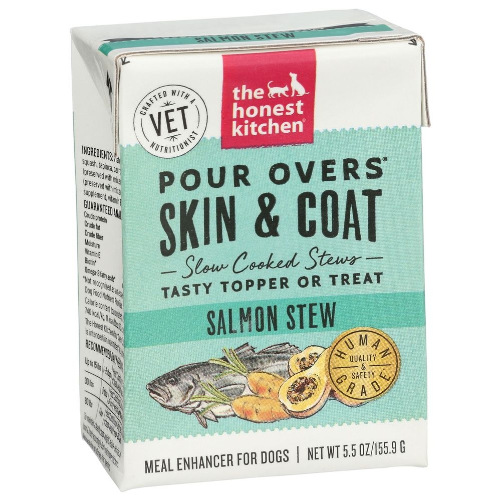 The Honest Kitchen Pour Overs Skin and Coat Salmon Stew Tasty Topper Dog Treat, 5.5 Ounce -- 12 per case